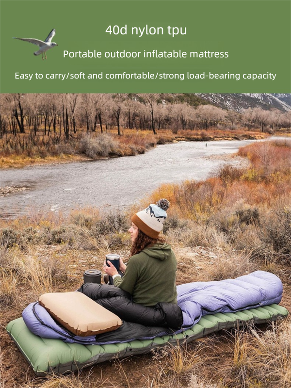 Outdoor Camping Self-Inflatable Air Mattress Portable Foot Press Beach Picnic Mat Foldable TPU Sleeping Pad Desert and Grey