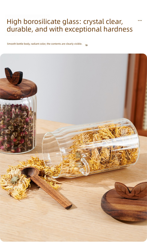 500ml Premium Borosilicate Glass Storage Jar with Acacia Wood Lid & Integrated Spoon