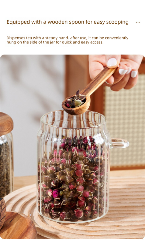 500ml Premium Borosilicate Glass Storage Jar with Acacia Wood Lid & Integrated Spoon