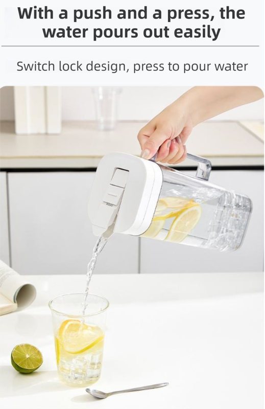 Black 2000ML Leak-Proof Flip-Top Cool Water Pitcher for Refrige Door - Cold/Heat-Resistant Stylish Iced Tea Fruit Infuser Kettle