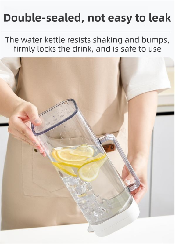 Black 2000ML Leak-Proof Flip-Top Cool Water Pitcher for Refrige Door - Cold/Heat-Resistant Stylish Iced Tea Fruit Infuser Kettle