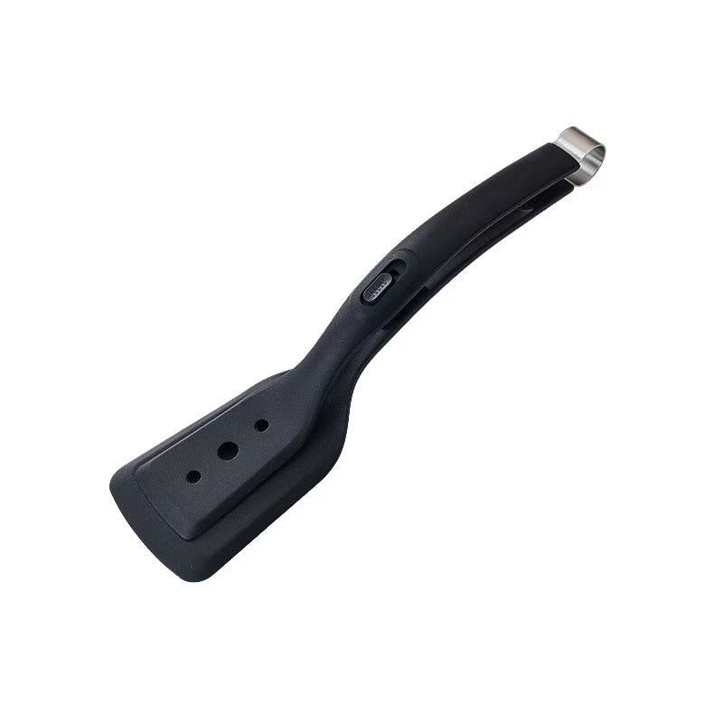 2-in-1 Black Silicone Spatula Tongs with Locking Clip & Oil Drainage - Non-Stick Heat Resistant Food Flipper & Kitchen Clamp