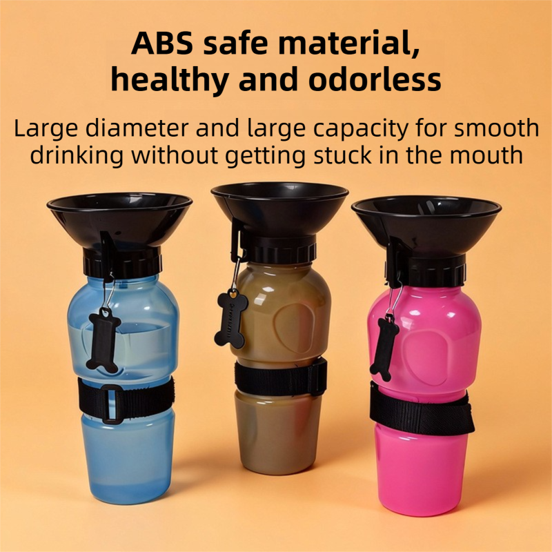 Blue 500ML Portable Pet Dog Water Bottle with 10cm Wide Bowl - Leakproof Travel Drinker for Outdoor Walking and Hiking