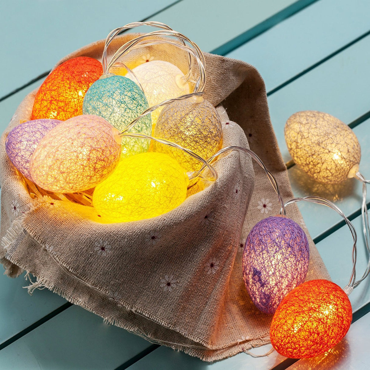 1.5M Easter Cotton Ball Egg String Lights (10 LED) - Colorful Egg-Shaped Fairy Light Holiday Decor