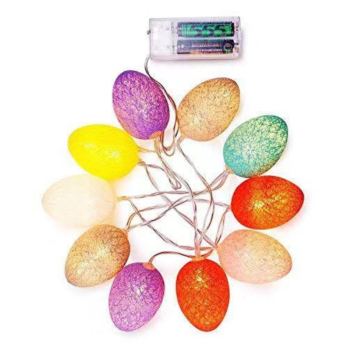 1.5M Easter Cotton Ball Egg String Lights (10 LED) - Colorful Egg-Shaped Fairy Light Holiday Decor