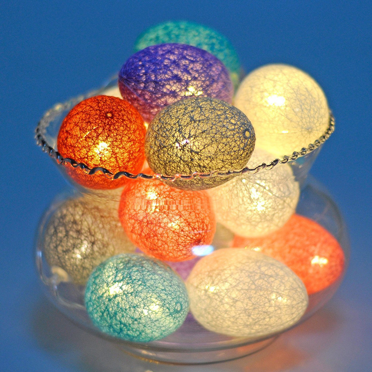 3M Easter Cotton Ball Egg String Lights (20 LED) - Colorful Egg-Shaped Fairy Light Holiday Decor