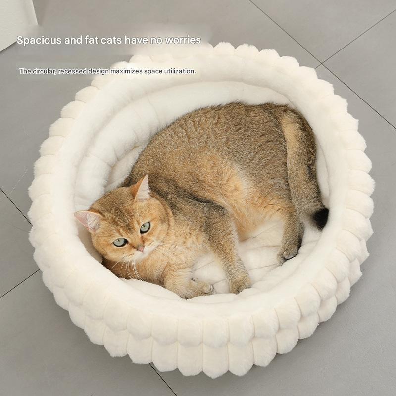 Pink Plush Round Pet Bed with Removable Cushion M Size, Thickened Warm Dog and Cat Nest for Small to Medium Pets, Cozy and Soft Sleeping Space for Home Use(Cut-out version)