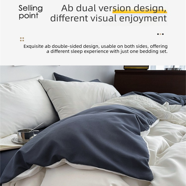 Baolan Light Grey Washed Cotton Bedding Set - Solid Color Fitted Sheet Style, 4-Piece Set for 1.5m Bed, Includes 10 Random Color Quilt Fasteners(1.5m)
