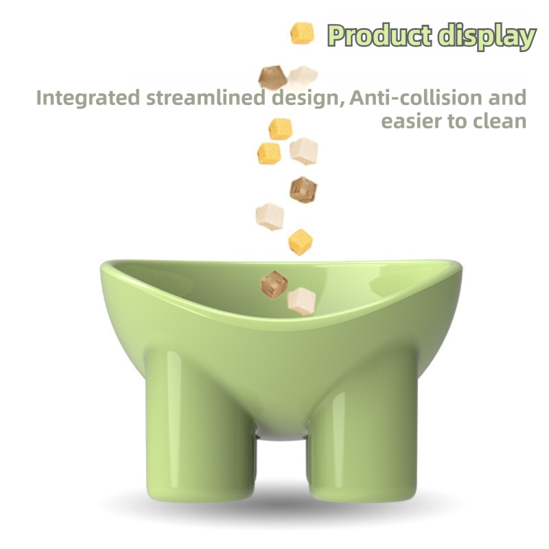 2-Pack Macaron Green Elevated Pet Bowls with Anti-Tip 4-Leg Base - Ergonomic Tilted Neck Protection Cat Food & Water Bowls