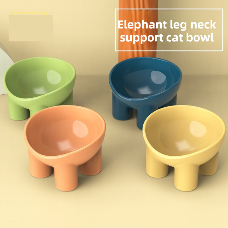 2-Pack Macaron Yellow Elevated Pet Bowls with Anti-Tip 4-Leg Base - Ergonomic Tilted Neck Protection Cat Food & Water Bowls