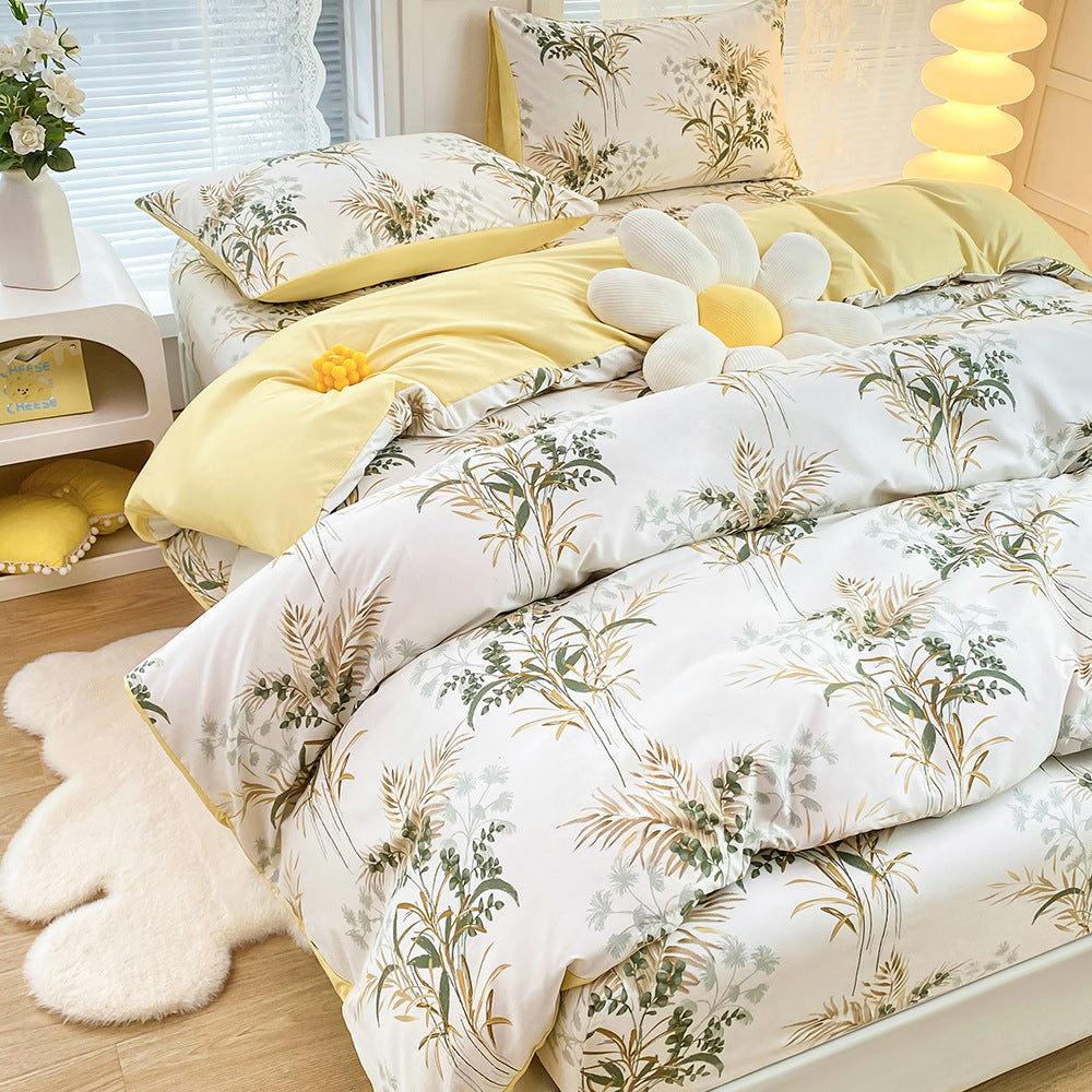 4-Piece Tropical Jungle Printed Soft-Touch Brushed Bedding Set for 1.5M Bed: 175 x 220 CM Duvet Cover, 150 x 200 (+25) CM Deep Pocket Fitted Sheet & 2PC 50 x 75 CM Pillowcases