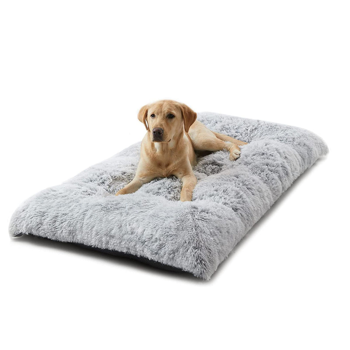 55 x 40 CM Winter Long Plush Dog Bed for Large Dogs - 10CM Thickened Fluffy Faux Fur Pad - Calming Anti Anxiety Pet Cushion with Non-Slip Bottom, Removable & Washable Heavy Duty Bedding, Grey S Size