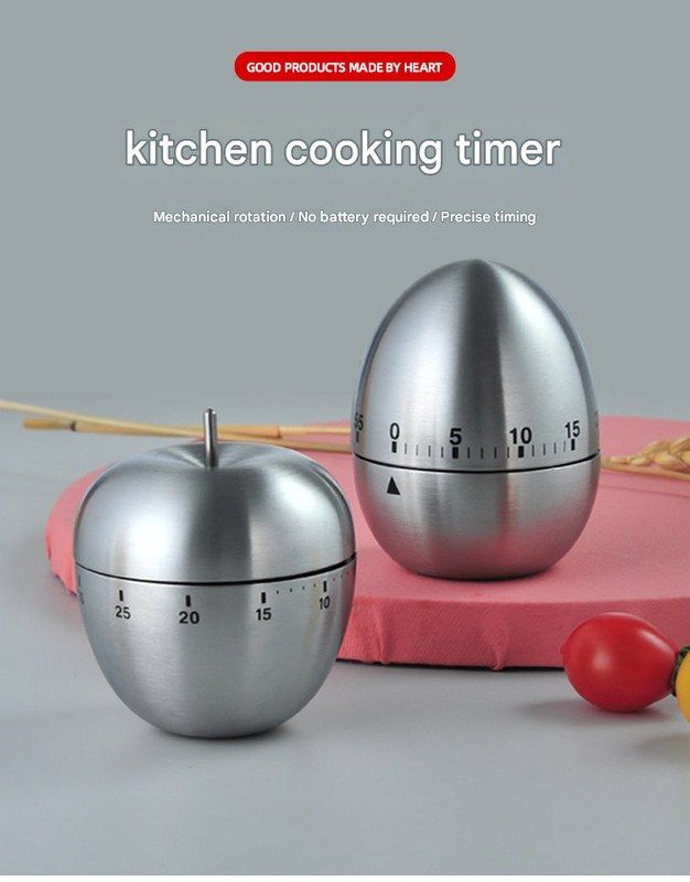 Egg Shape Stainless Steel Kitchen Timer Mechanical Cooking Timer - Wind-Up 60 Minute Countdown Timer - Loud Ring 72dB Baking Tool with Non-Slip Base - Battery-Free Analog Timer for Home Office