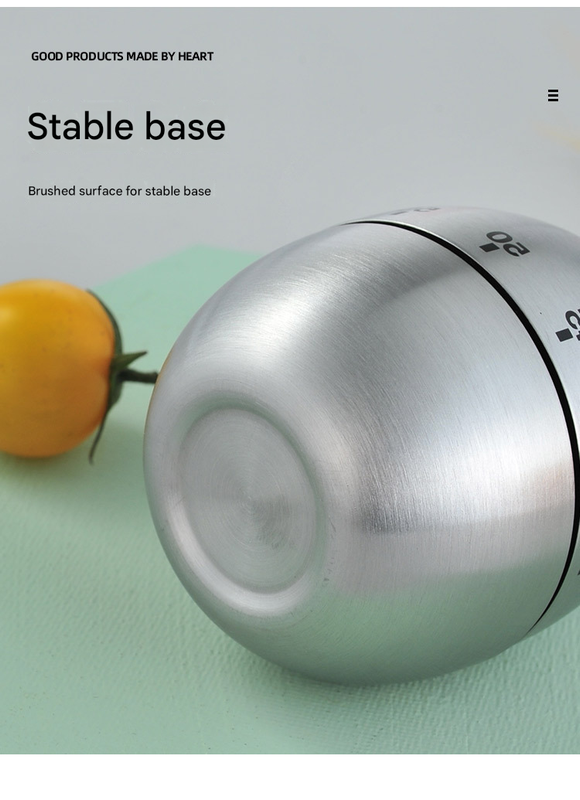 Egg Shape Stainless Steel Kitchen Timer Mechanical Cooking Timer - Wind-Up 60 Minute Countdown Timer - Loud Ring 72dB Baking Tool with Non-Slip Base - Battery-Free Analog Timer for Home Office