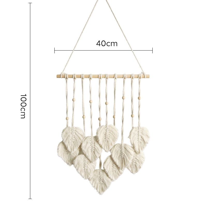 White 40*100cm Handmade Macrame Leaf Wall Hanging - Cotton Boho Tapestry, Machine Washable, - Nordic Style Decor for Bedroom, Living Room, Nursery