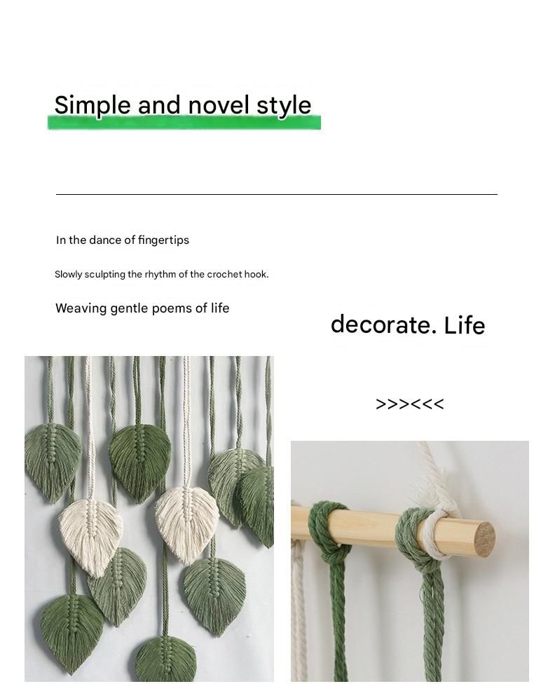 White 40*100cm Handmade Macrame Leaf Wall Hanging - Cotton Boho Tapestry, Machine Washable, - Nordic Style Decor for Bedroom, Living Room, Nursery