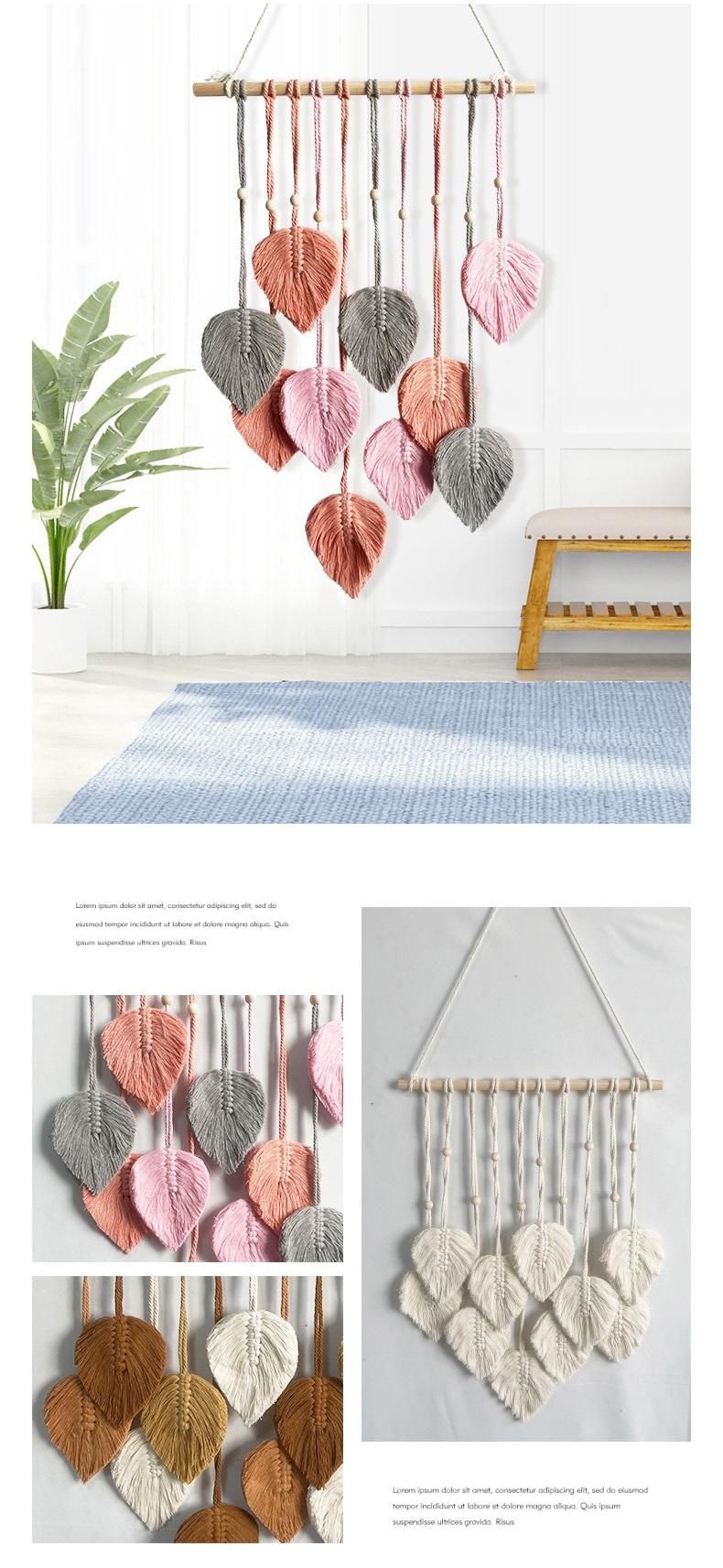 White 40*100cm Handmade Macrame Leaf Wall Hanging - Cotton Boho Tapestry, Machine Washable, - Nordic Style Decor for Bedroom, Living Room, Nursery