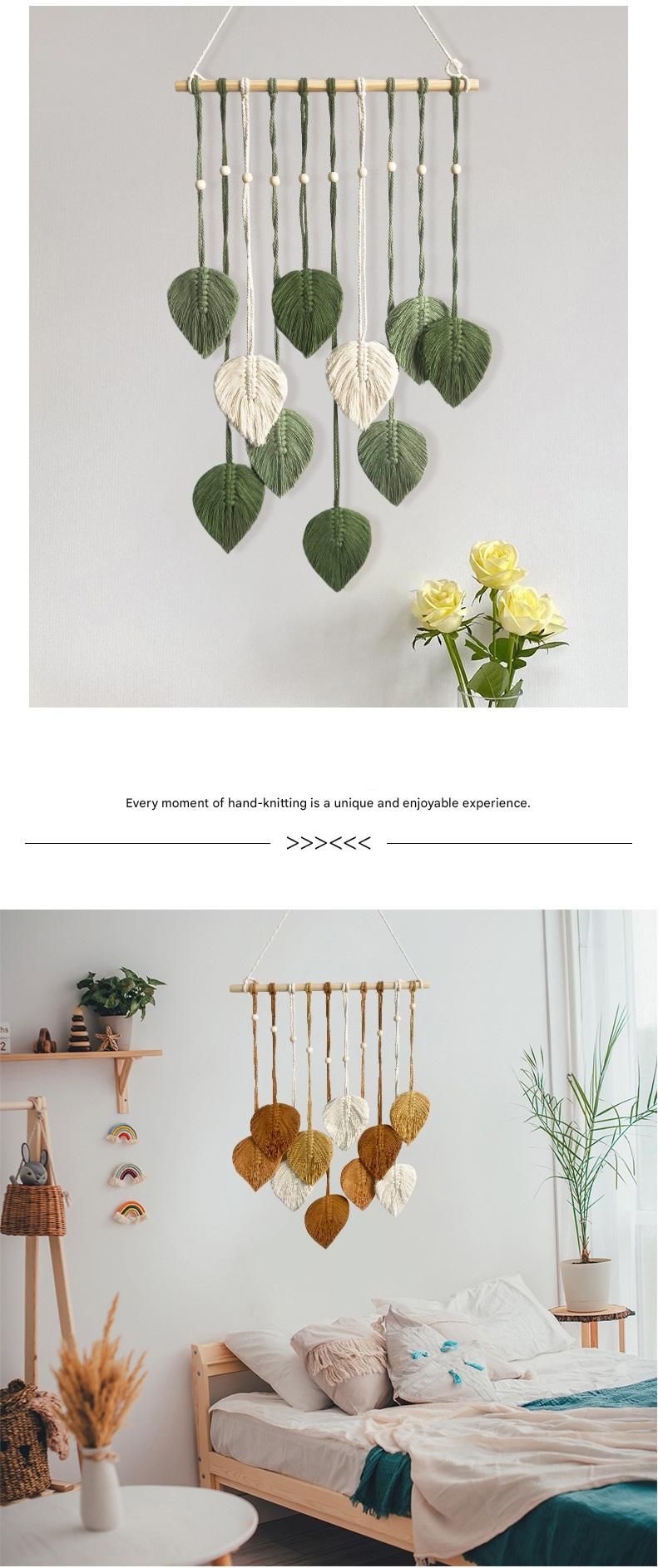 White 40*100cm Handmade Macrame Leaf Wall Hanging - Cotton Boho Tapestry, Machine Washable, - Nordic Style Decor for Bedroom, Living Room, Nursery