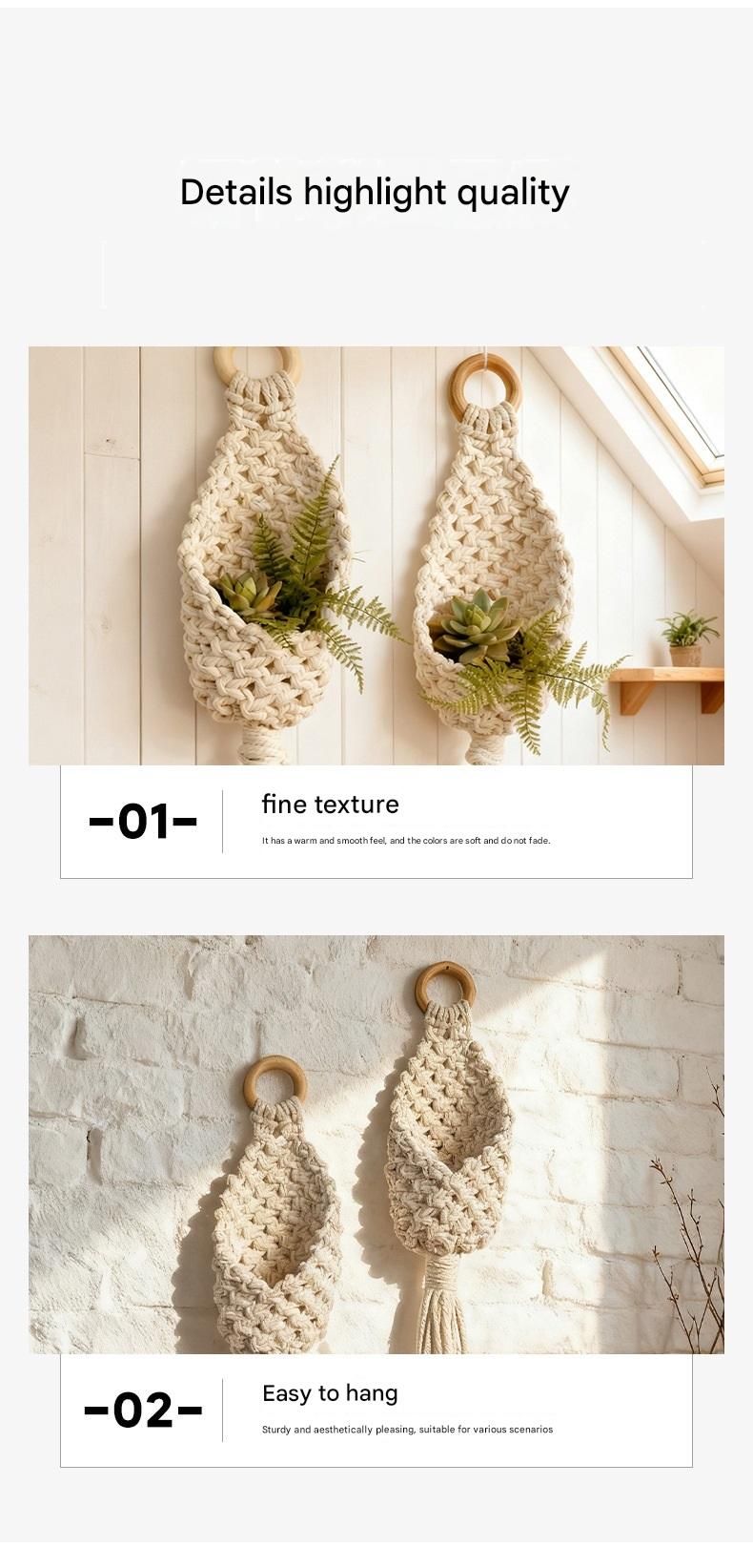 White Macrame Hanging Plant Holder - Cotton Rope Wall Basket, Bohemian Style Decor for Indoor Plants - Space Saving & Multi Scene Use