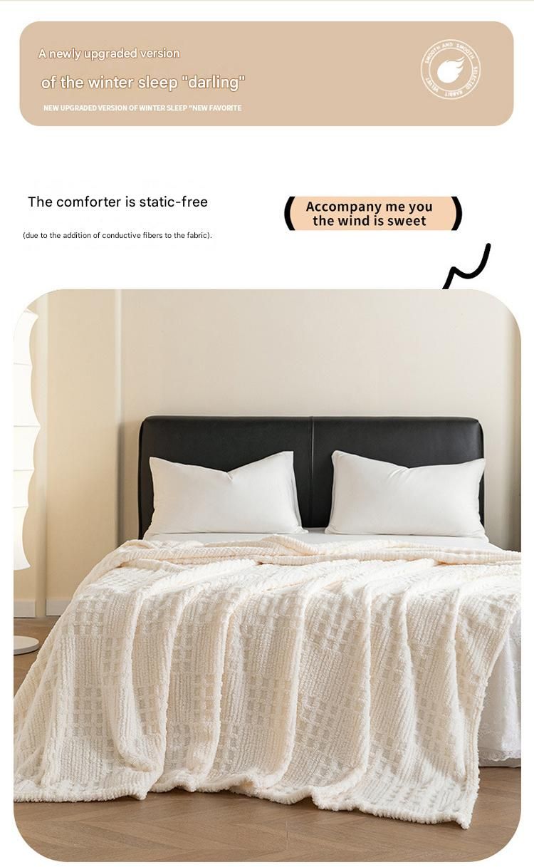 Pink 100*150cm Thickened Double-Sided Plush Waffle Weave Throw Blanket - Anti-Static Taffeta Velvet & Flannel Fleece - Warm, Soft, Non-Shedding Blanket for Winter, Sofa, Bed & Office