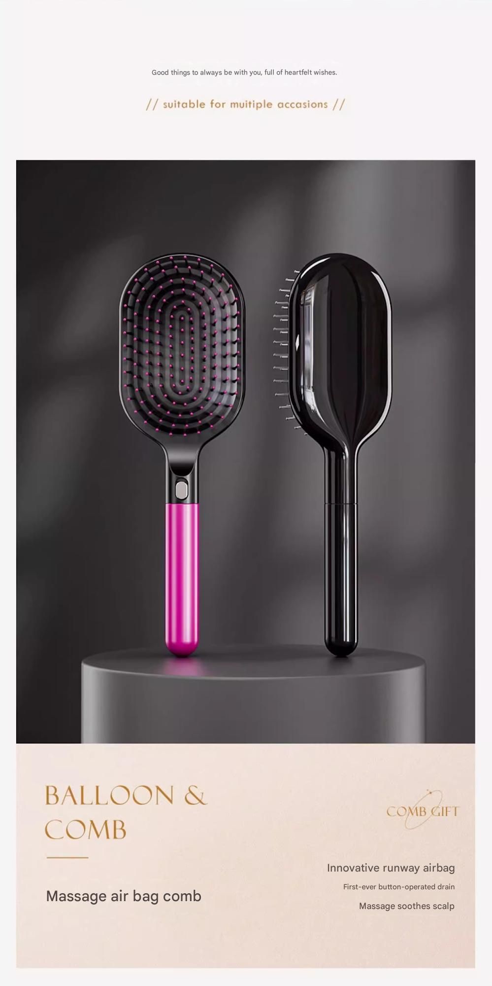 Black 5-Piece Gift Box Set Premium ABS Hair Care Gift Set with Cushion Paddle Brush, Detangling Comb, Cleaning Brush & Stand - Elegant Mother’s Day or Couple’s Gift for Daily Styling and Scalp Comfort