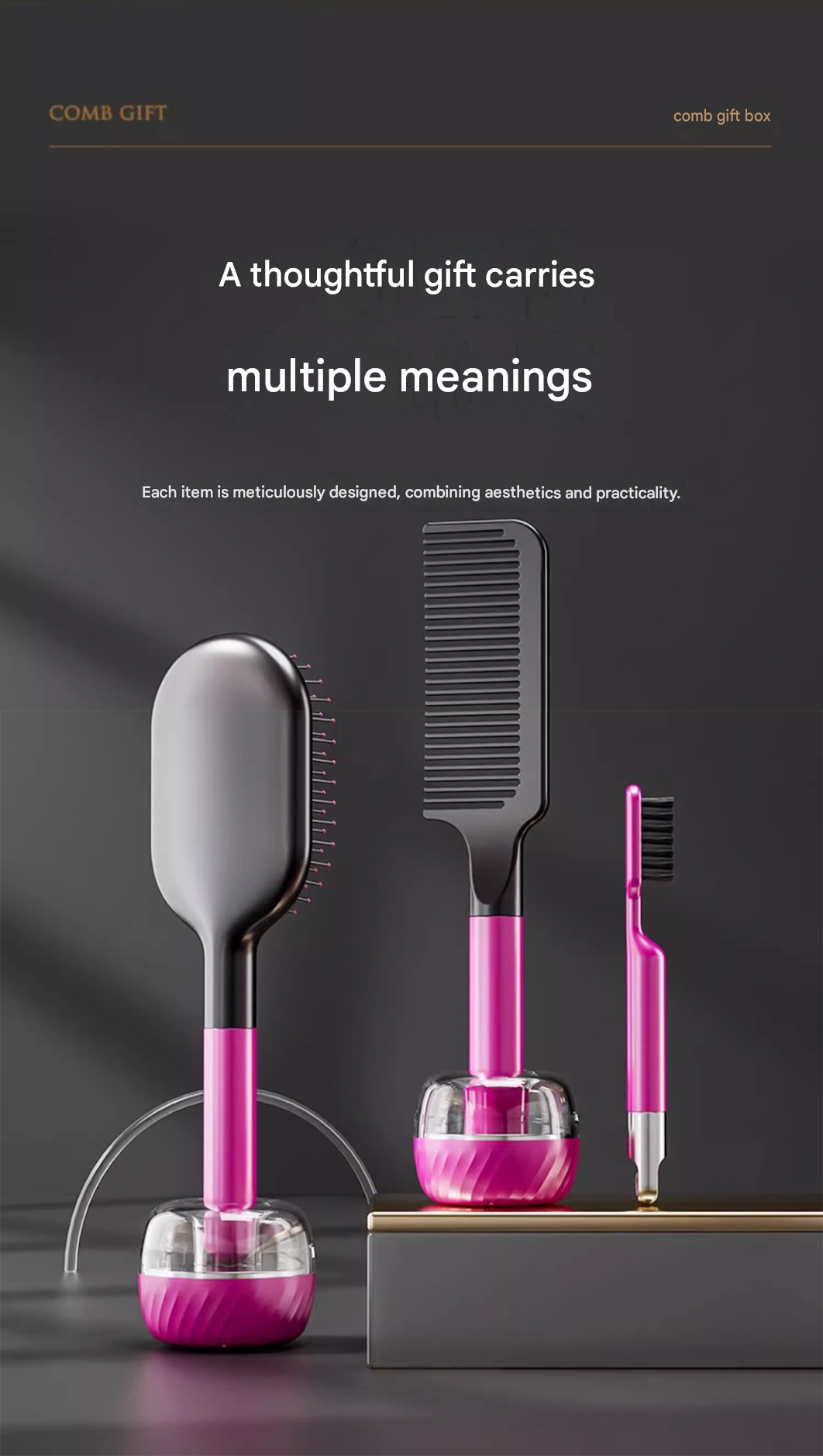 Black 5-Piece Gift Box Set Premium ABS Hair Care Gift Set with Cushion Paddle Brush, Detangling Comb, Cleaning Brush & Stand - Elegant Mother’s Day or Couple’s Gift for Daily Styling and Scalp Comfort