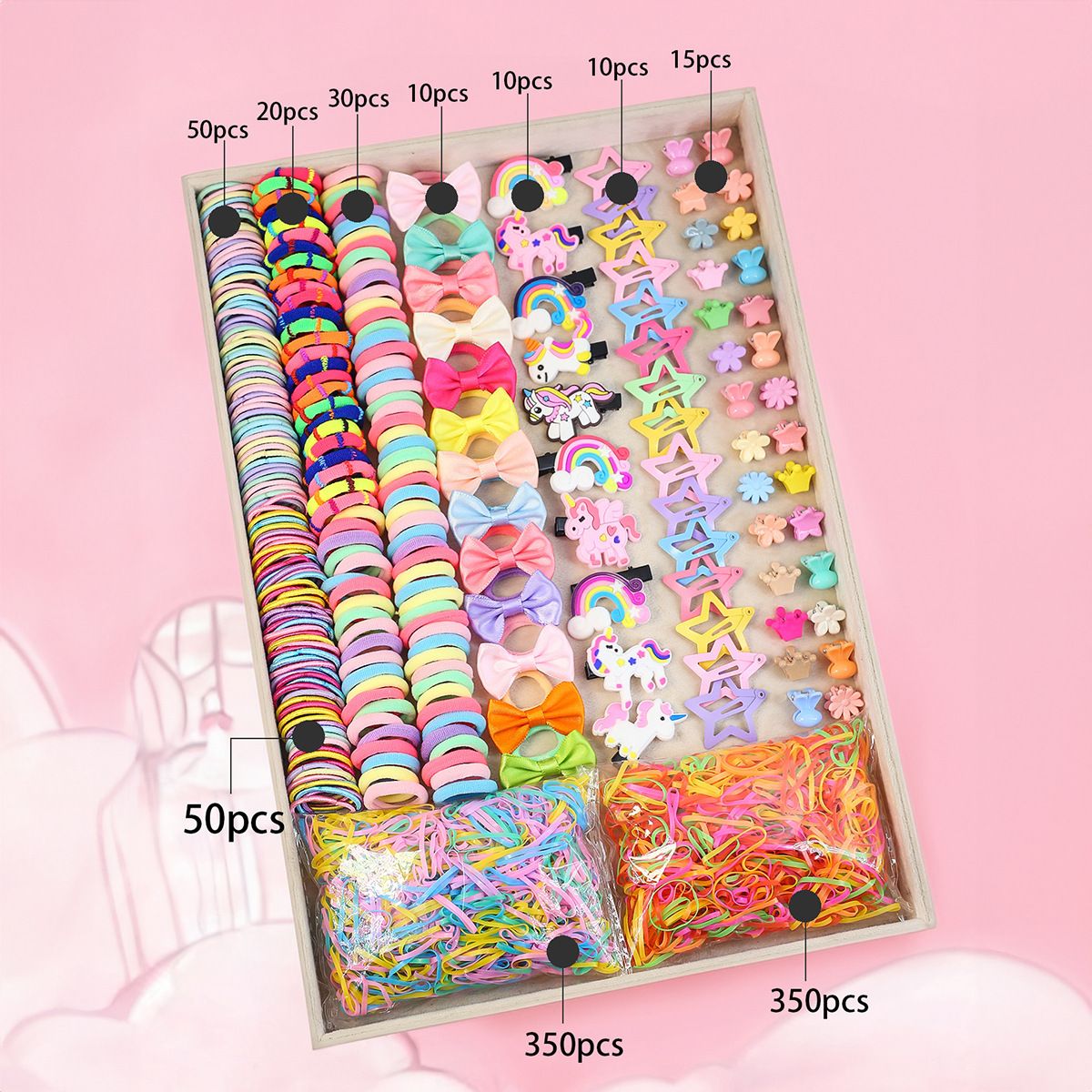780-Piece Cute Hair Accessories Gift Set with Elastic Rubber Bands - Perfect Gift for Girls
