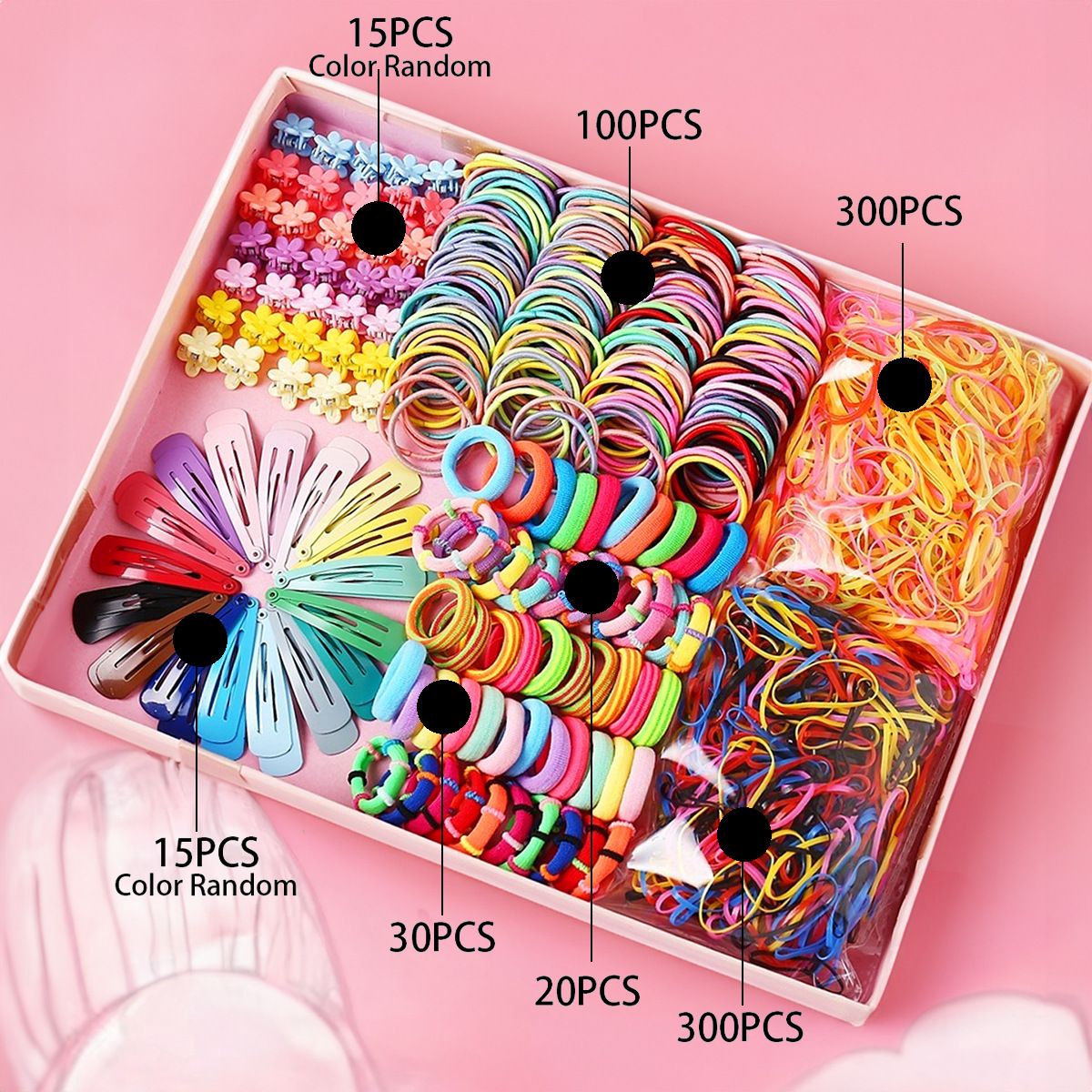 875-Piece Cute Hair Accessories Gift Set with Elastic Rubber Bands - Perfect Gift for Girls