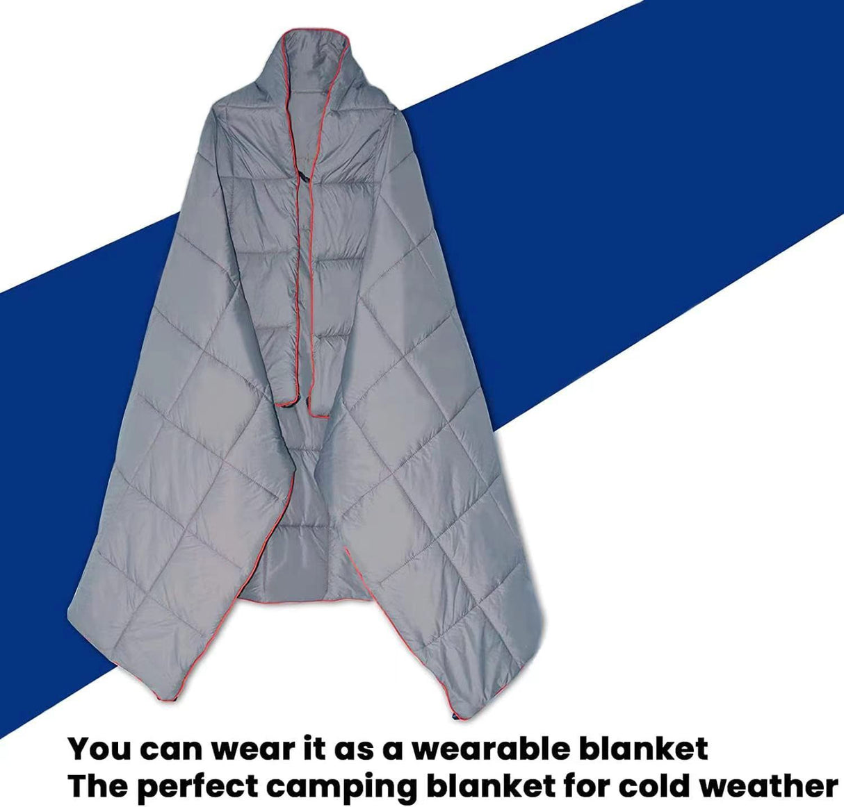 200x140cm Blue Large Outdoor Camping Down Cotton Wearable Warmth Blanket, Quilted Poncho Shawl Throw with Storage Bag, Lightweight Warm Camping Quilt for Camping Travel Home Use