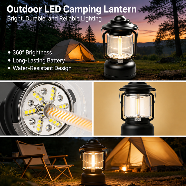 2PCS Silver and Grey Vintage LED Outdoor Camping Lantern with Warm Ambient Light - 7 Lighting Modes, 24H Long Runtime, USB-C Rechargeable, Stepless Dimming and Hanging Tent Light