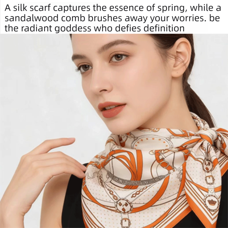 Luxury Orange Scarf Gift Set for Women - 70x70cm Belt Buckle Print Square Scarf with Elephant Comb, Stylish Neck Scarf & Hair Comb Set in Gift Box - Perfect Present for Birthday, Mother's Day, Anniversary