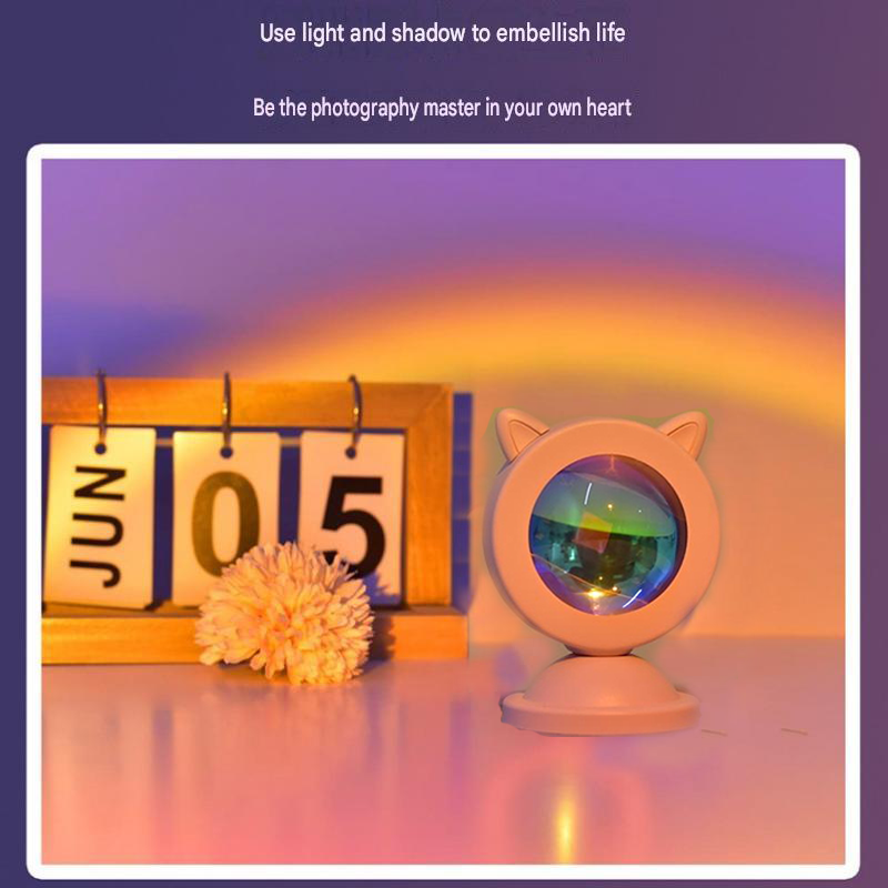 Pink Cat Ear Sunset Projection Lamp and 150x200cm Black Mandala Tapestry Combo - USB Powered ABS Mini Light withPolyester Wall Hanging for Bedroom, Living Room & Photography Ambiance
