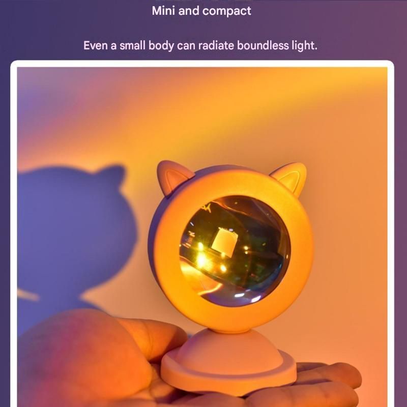Pink Cat Ear Sunset Projection Lamp and 150x200cm Black Mandala Tapestry Combo - USB Powered ABS Mini Light withPolyester Wall Hanging for Bedroom, Living Room & Photography Ambiance