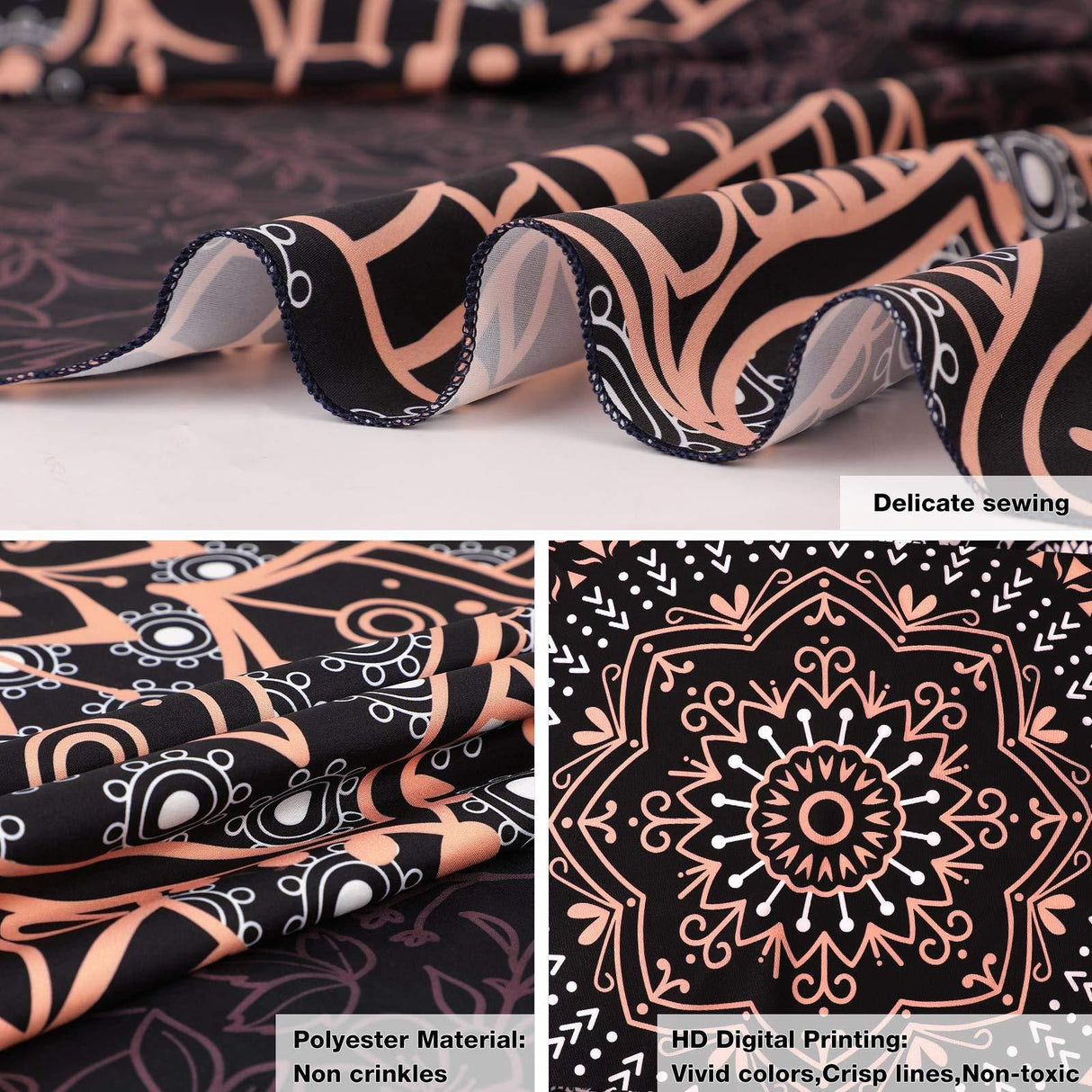 Pink Cat Ear Sunset Projection Lamp and 150x200cm Black Mandala Tapestry Combo - USB Powered ABS Mini Light withPolyester Wall Hanging for Bedroom, Living Room & Photography Ambiance