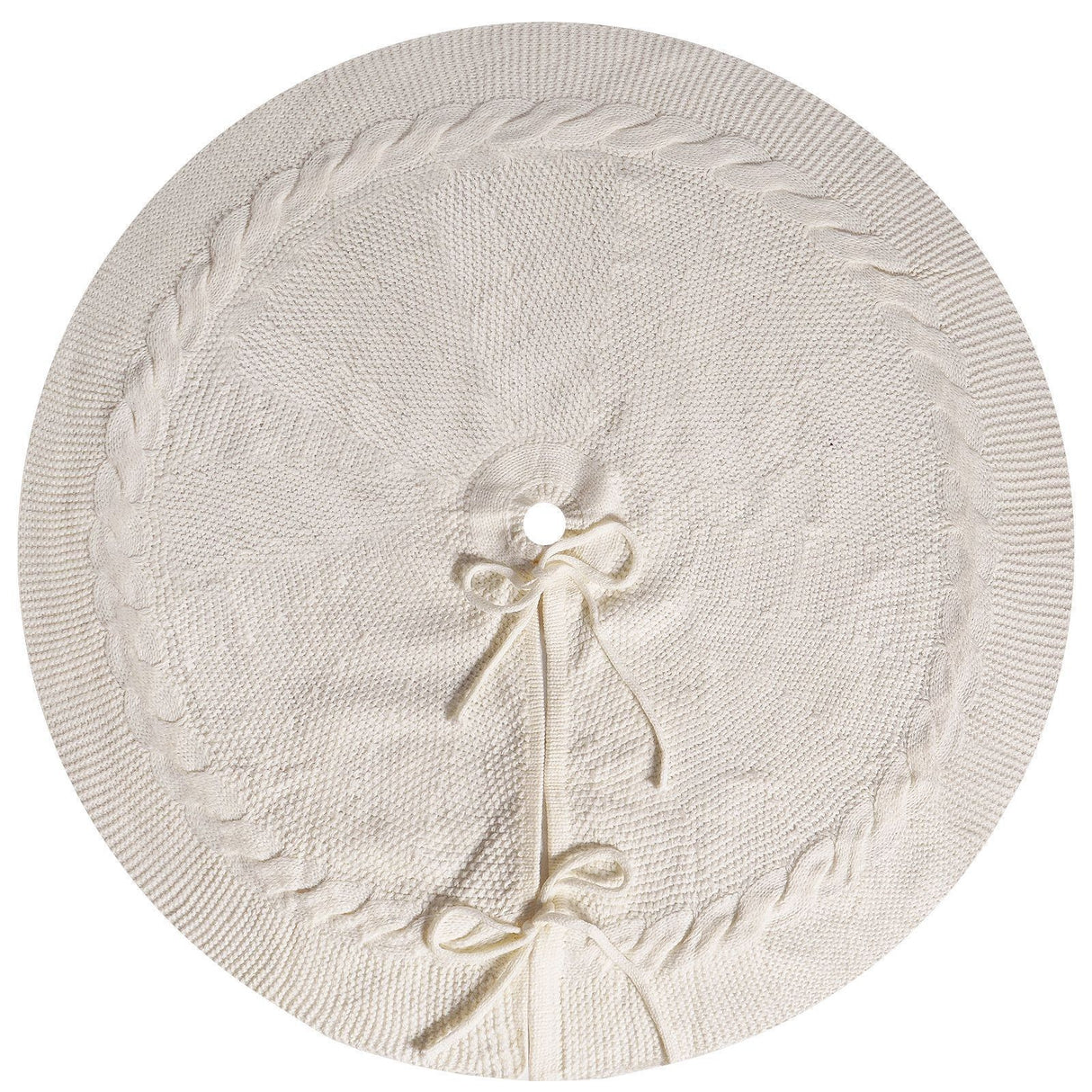 Knitted Christmas Tree Skirt 48 Inch White Round Tree Base Cover with Cable Knit Border Soft Holiday Tree Skirt Rustic Christmas Decor for Home Fireplace Party Festive Gift Display