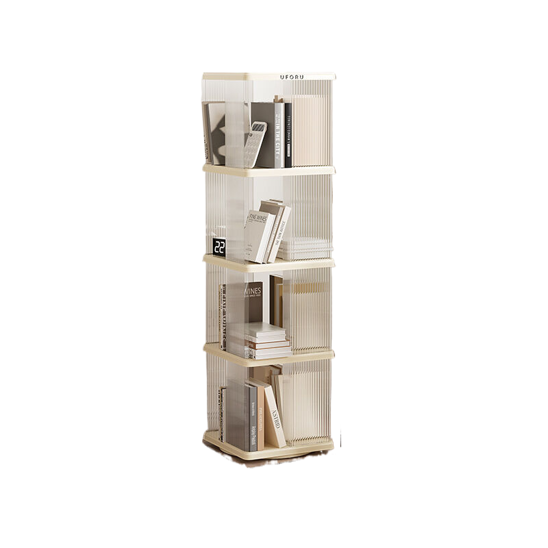 Rotating storage bookshelf square four layers- Cream White Multi-Layer Storage Rack, 36x36x135.5cm (ABS+PET)