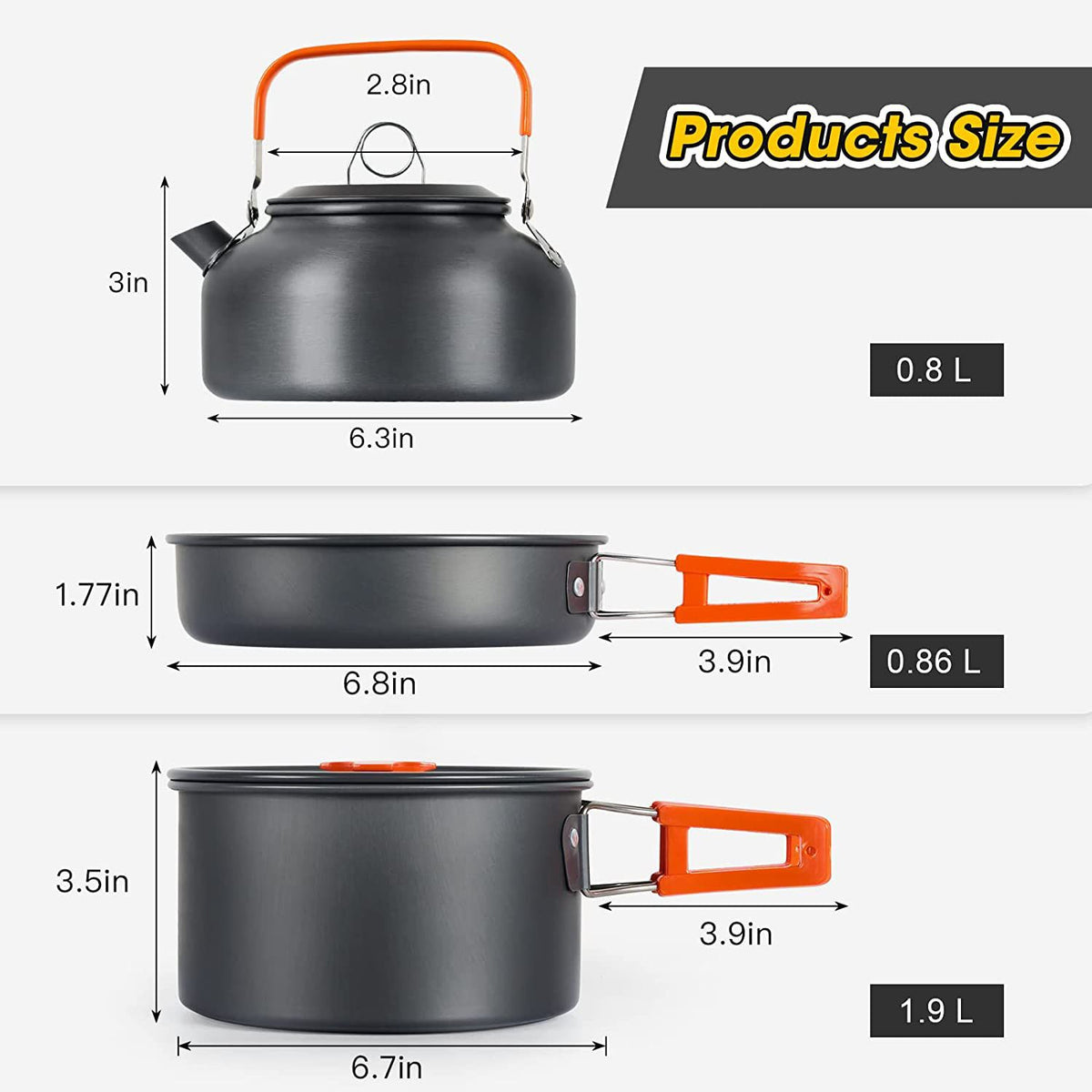 11PCS Orange Camping Cookware Set – Lightweight Aluminium Camping Pots, Frying Pan, Kettle & Stainless Steel Cutlery, Portable Non-Stick Outdoor Cooking Set for 2-3 Person Camping, Hiking, Backpacking & Picnic