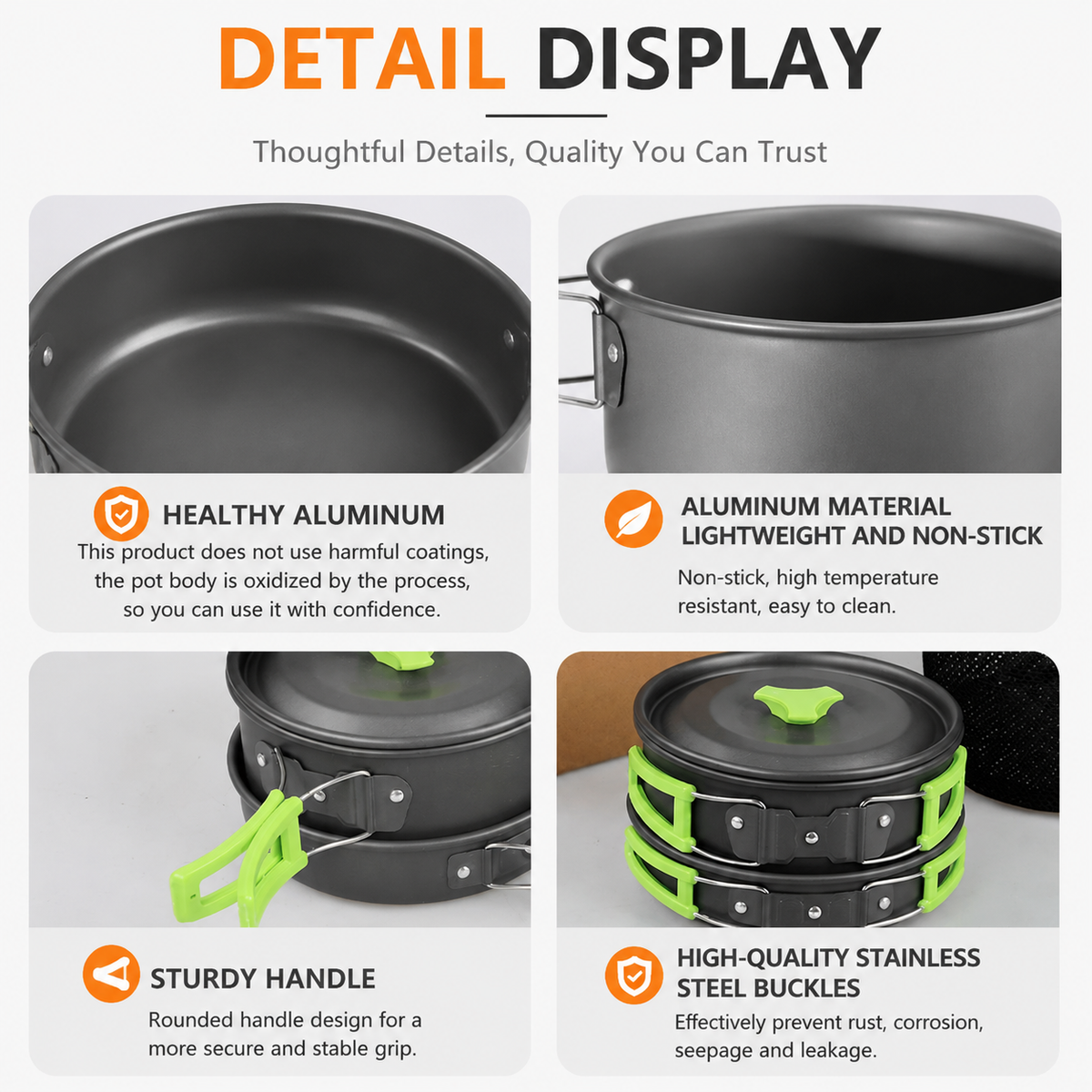 Black Camping Cookware Set for 2–3 People – Portable Outdoor Cooking Pot, Frying Pan & 1.1L Kettle Kit with Stainless Steel Plates, Cups & Cutlery, Lightweight Non-Stick Camping Cook Set for Hiking, Picnic, Backpacking & RV Travel