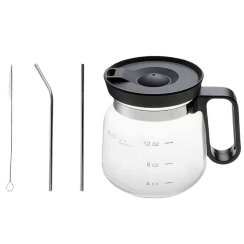 16Oz Mini Brewing Glass Coffee Mug Set with Leakproof Travel Lid, Ergonomic Handle and 2 Reusable Metal Straws for Camping Office and Home, Coffee Lovers' Top Choice