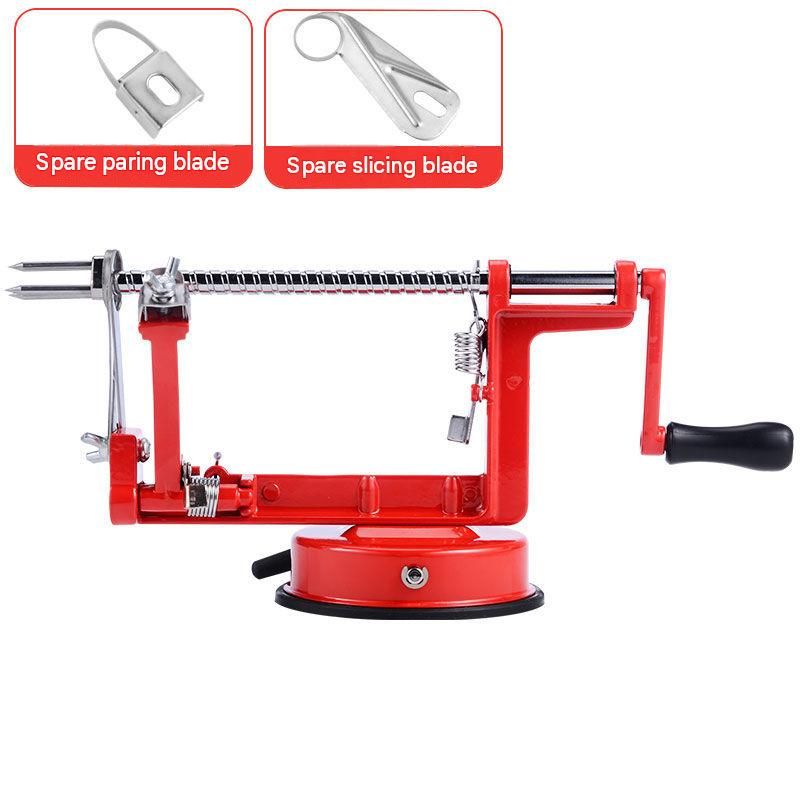 Red 3-in-1 Apple Peeler Slicer and Corer - Manual Hand Crank Fruit Peeling Machine with Strong Suction Base and Stainless Steel Blades, Kitchen Gadget for Efficient Meal Prep