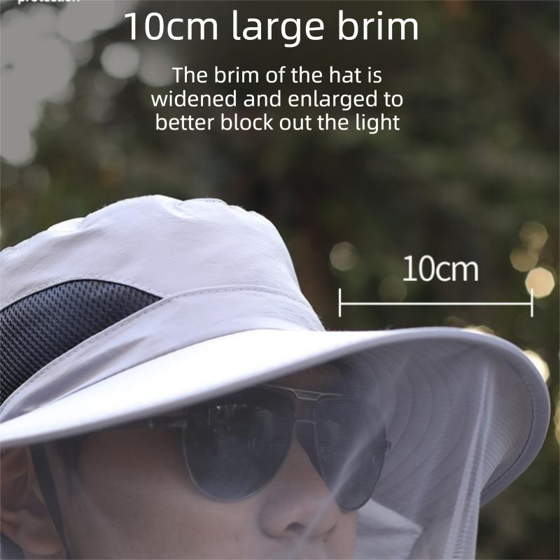 Khaki Sun Protection Hat with Mosquito Net - Wide Brim Bucket Hat with Neck Flap and Face Mesh, Breathable Outdoor Fishing Cap for Camping and Gardening