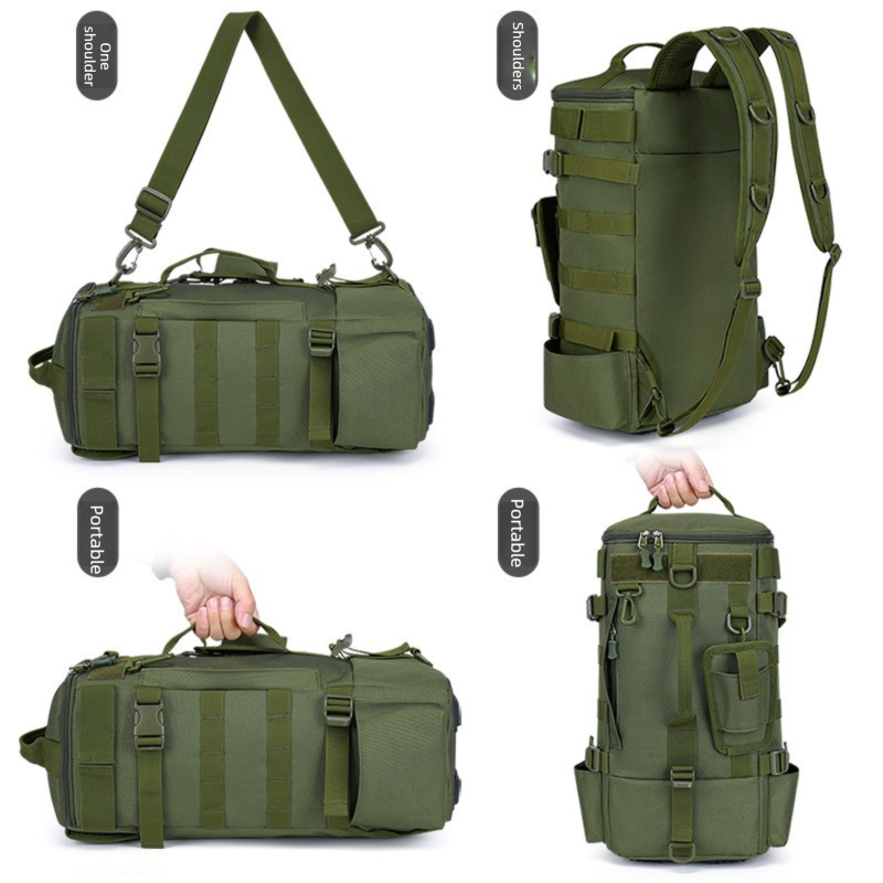 Green Fishing Tackle Backpack with Rod Holders - 43 cm Large Capacity Oxford Cloth Backpack with Multi Pockets, Adjustable Straps and Tool Storage for Fishing, Hiking and Travel