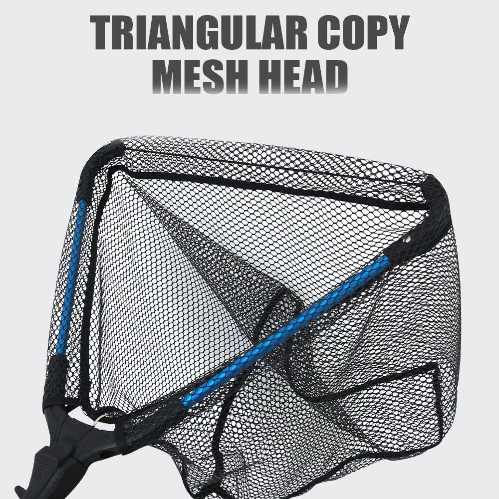 Telescopic Folding Fishing Landing Net - 92cm Aluminium Alloy Handle with 80cm Deep Triangular Mesh Net, One Click Foldable Design for Freshwater and Saltwater Fishing