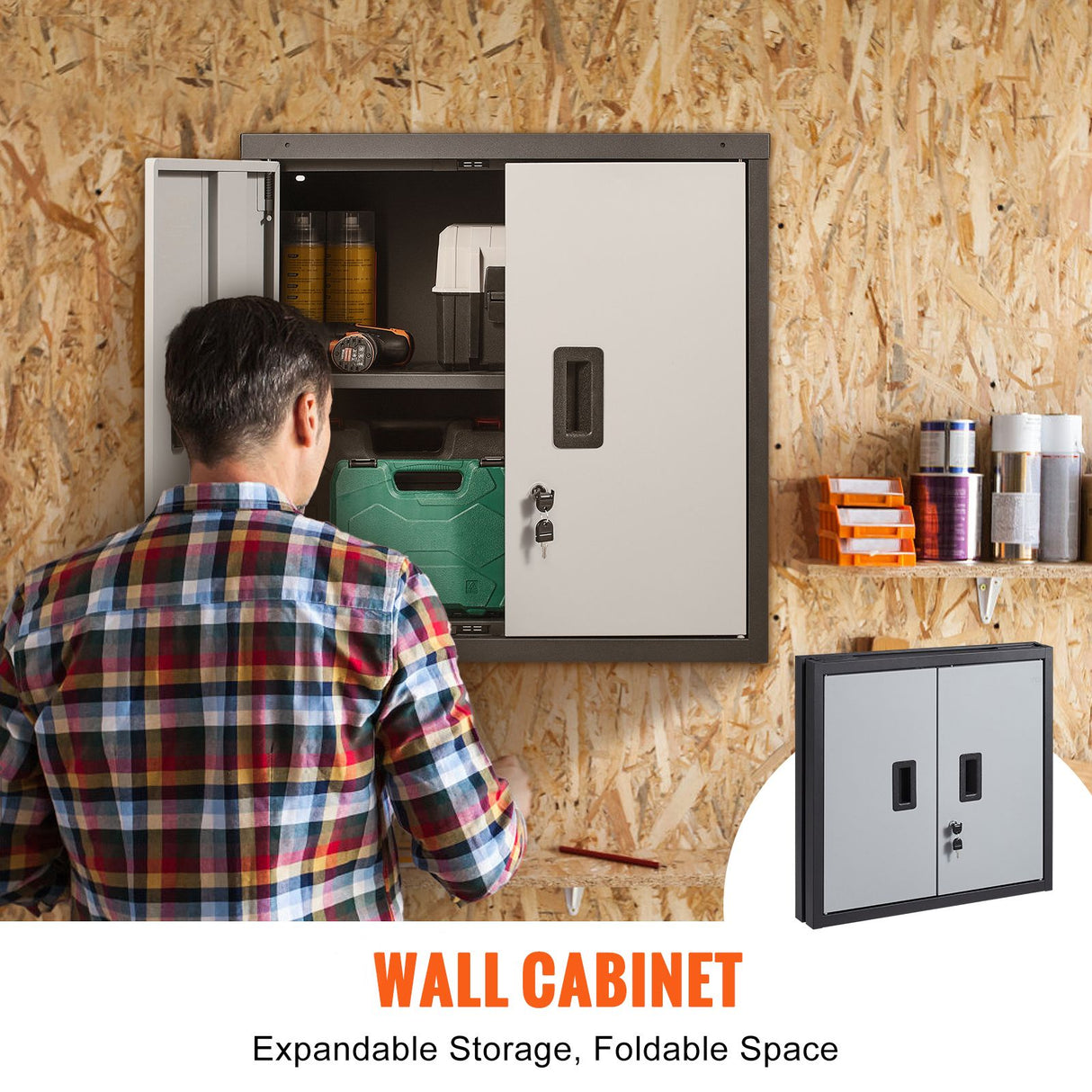 VEVOR Foldable Wall Cabinet Garage Cabinet Wall Mounted 26