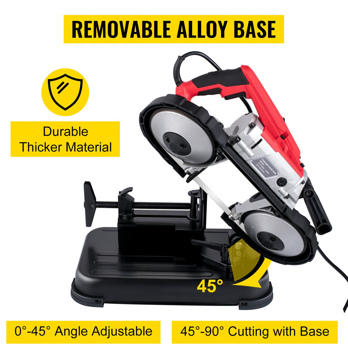 Portable Band Saw,with Removable Alloy Steel Base Cordless Band Saw,127mm Cutting Capacity Hand held Band Saw,Variable Speed Portable Bandsaw, 10Amp Motor Deep Cut Band saw for Metal Wood