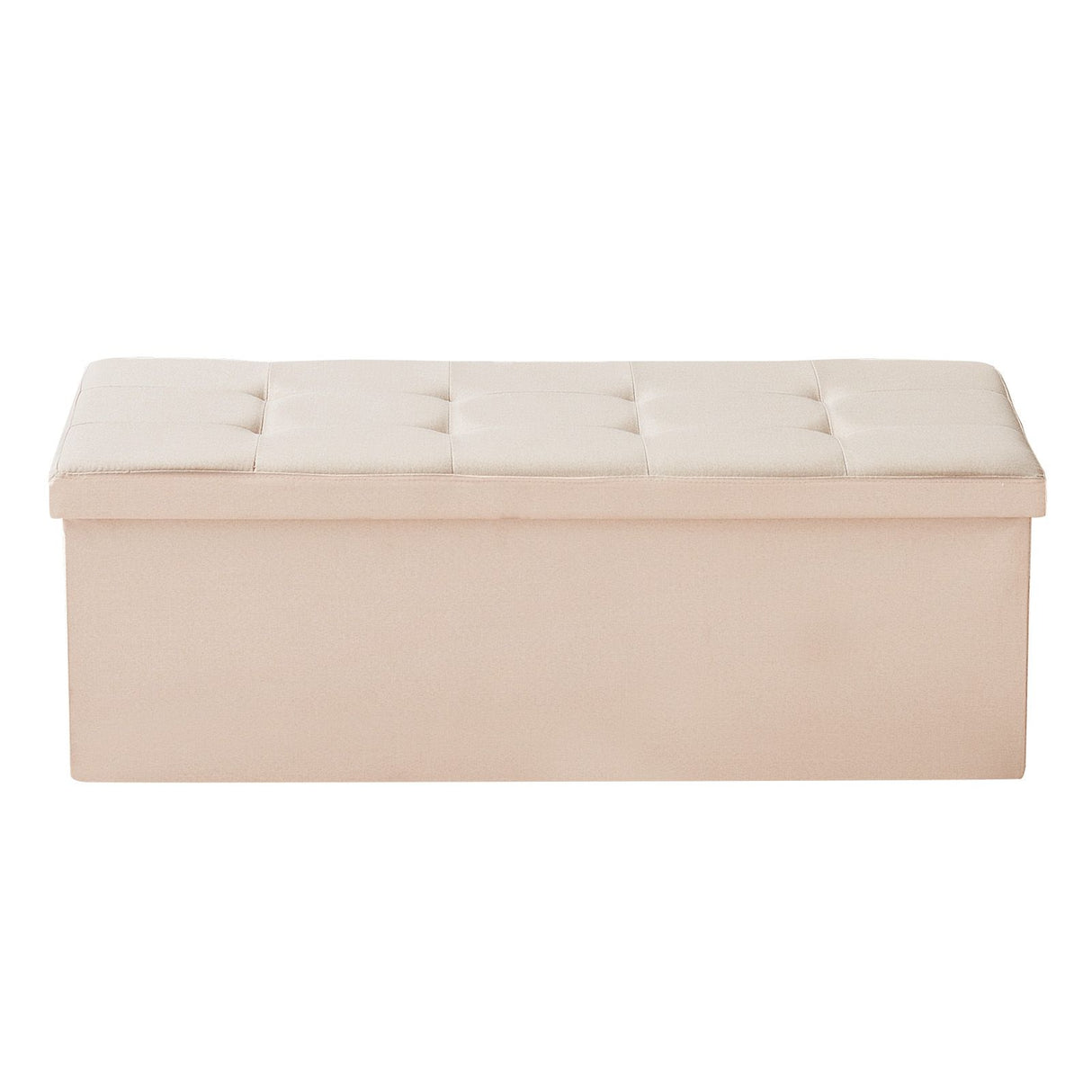Foldable Storage Ottoman Bench, End of Bed Bench with Side Bags, Folding Upholstered Storage Chest Supports 660 lbs, Linen Bed Ottoman with Large Space for Living Room, Bedroom, Entryway, Beige