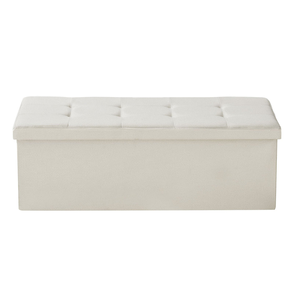 Foldable Storage Ottoman Bench, End of Bed Bench with Side Bags, Folding Upholstered Storage Chest Supports 660 lbs, Linen Bed Ottoman with Large Space for Living Room, Bedroom, Entryway, Beige