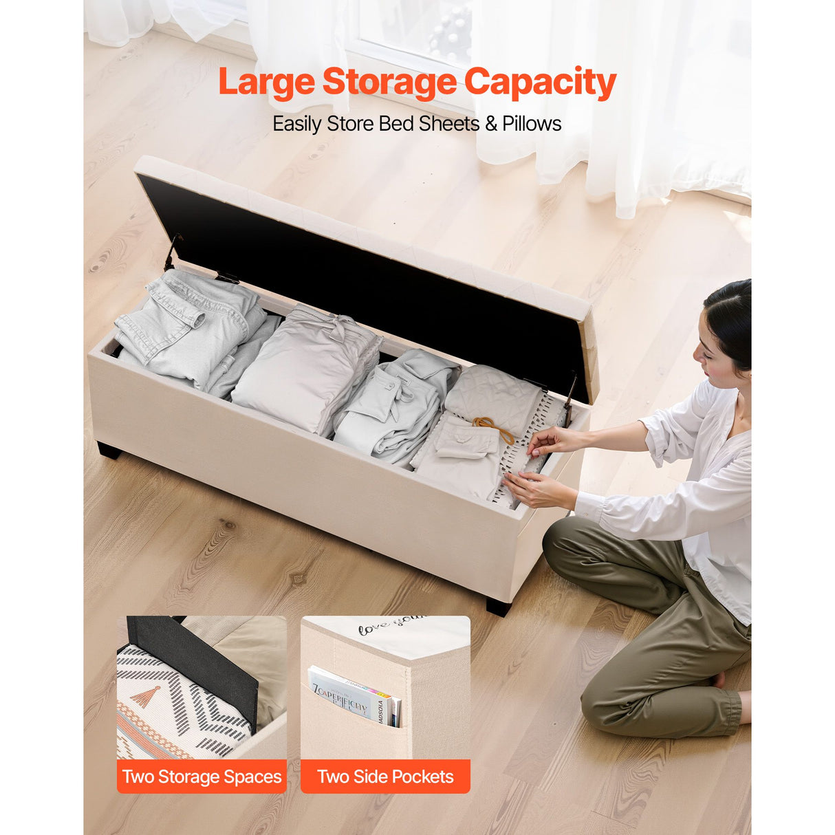 VEVOR Storage Ottoman Bench, Button-Tufted End