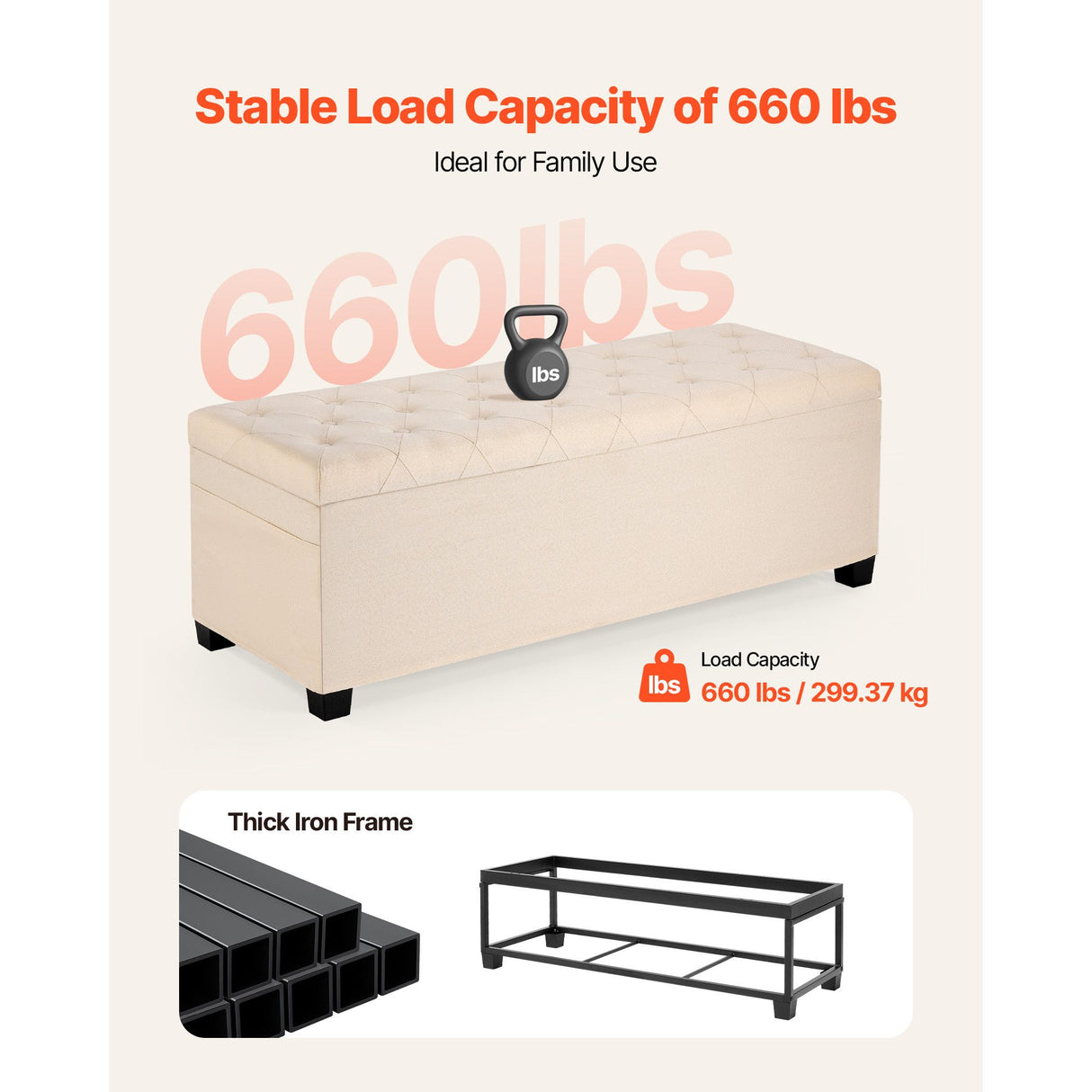 VEVOR Storage Ottoman Bench, Button-Tufted End