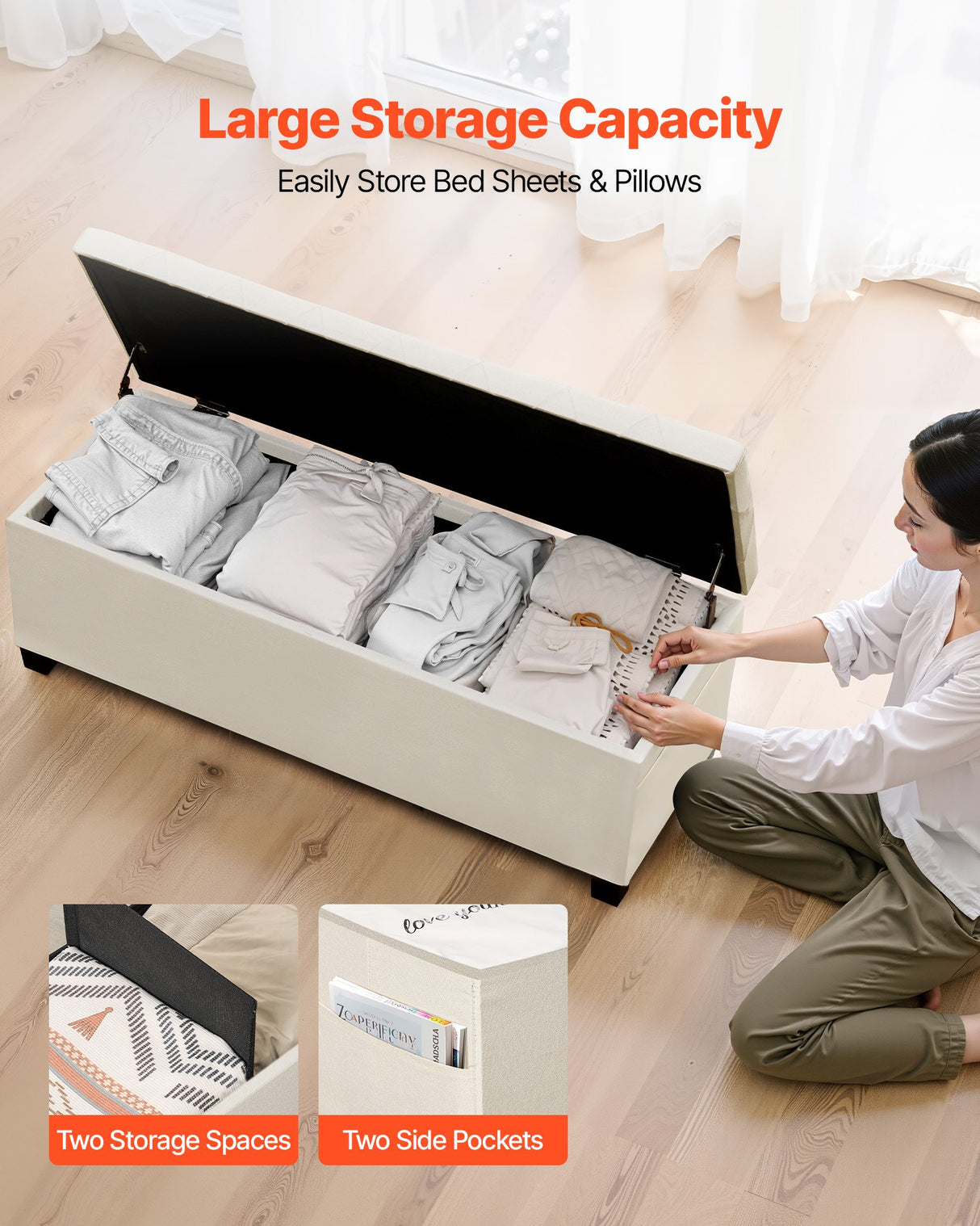 VEVOR Storage Ottoman Bench, Button-Tufted End